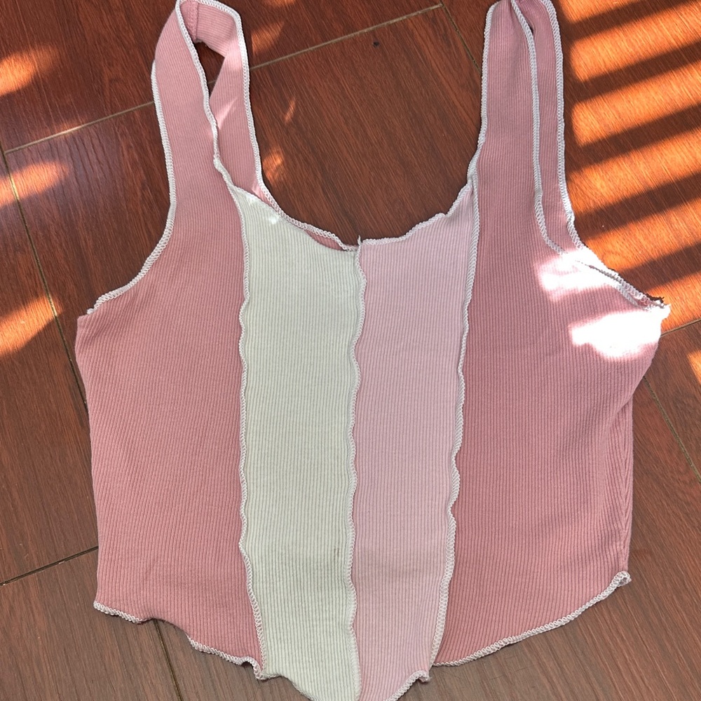 Hollister Pink and Cream Tank Top
